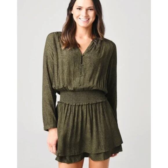 Rails Jasmine Speckled Long Sleeve Mini Dress Green Black Medium Small - Picture 1 of 12